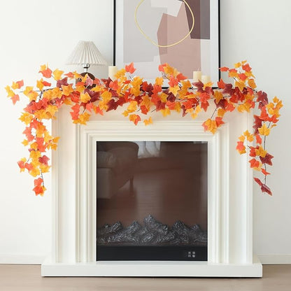 mizii 5 Packs 360" Artificial Vines Fall Ivy Garland Fake Vine Realistic Silk Leaves Faux Hanging Plants Greenery Decoration for Outdoors Wedding Party Indoor Mantle Bedroom Fall Decor (Fall Ivy)