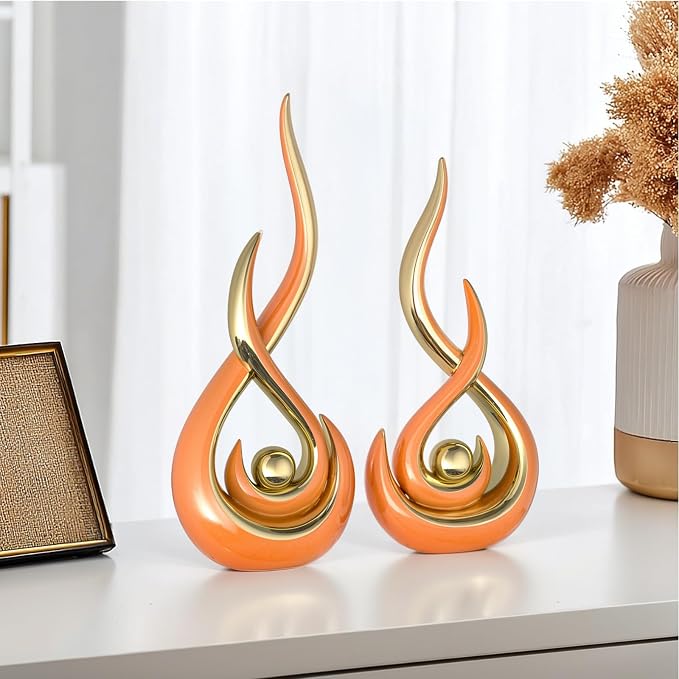 Orange Modern Abstract Art Home Decor Accent,Contemporary Statues Coffee Table Decor for Living Room,Table Centerpieces for Dining Room,Ceramic Sculptures Knick Knacks for TV Stand Show Piece (Orange)