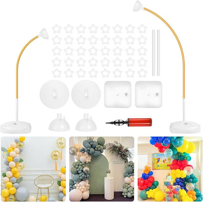 Balloon Arch Stand Kit 8.2ft and 5ft, Heavy Duty Base with Water Filling Bag, Bendable Half Arch Balloon Gold Frame - Suitable for Birthdays, Holiday Decorations and Other Indoor and Outdoor Parties.