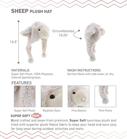 DolliBu Plush Hat – Super Soft Fleece Stuffed Animal Beanie with Ear Flaps, Cozy Warm Winter Hat for Kids – One Size