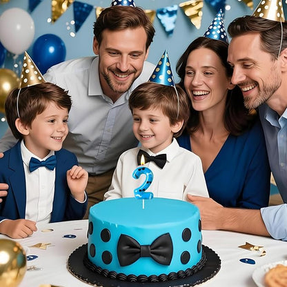 Number 2 Birthday Candle for Cake – Blue Gentleman Style with Sunglasses, Bow Tie & Mustache Design – Cool Cake Topper for Birthday Party Decoration