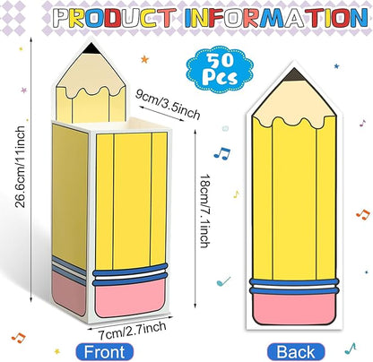 Harloon 50 Pcs Pencil Gift Boxes Teacher Thank You Gift in Bulk Graduation Pencil Popcorn Treat Boxes Back to School Candy Popcorn Holders for Classroom Office