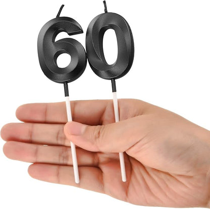 BBTO 60th & 6th Birthday Candles Number Candles Cake Topper Decoration for Birthday Wedding Anniversary Celebration Supplies(Black)