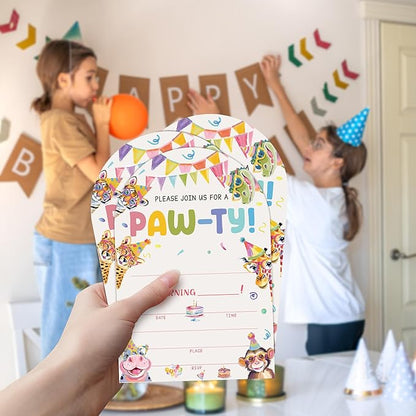 Jungle Animals Birthday Party Invitations, Animals Paw-Ty Invitations with Envelopes, 20 Fill-In Birthday Party invites for Boy Girl, Party Decorations Supplies (arch)