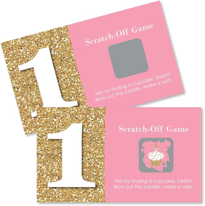 Big Dot of Happiness 1st Birthday Girl - Fun to be One - First Birthday Party Game Scratch Off Cards - 22 Count
