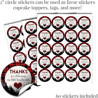 Amanda Creation Our Little Heartbreaker Red Black Buffalo Plaid Birthday Valentine Party Sticker Bundle 429 Pieces! Includes Circle Stickers, Mini Candy Bar Wrappers & Candy Kiss Stickers