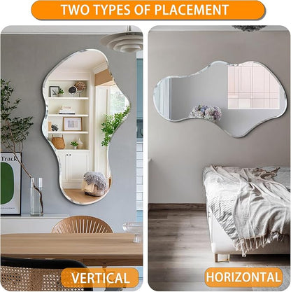36 x 24 Beveled Edge Frameless Wall Mirror, Modern Asymmetrical Cloud Shape with a Wavy Irregular Design for Bathroom, Entryway, Bedroom, Living Room