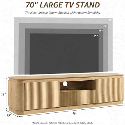 70" Fluted TV Stand for TVs Up to 80", Mid Century Modern Entertainment Center
