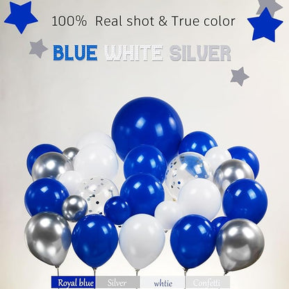 119PCS Royal Blue white Silver balloon Garland Arch Kit with star balloons for Boy Man Birthday Party 2025 graduation Decorations Prom Supplies
