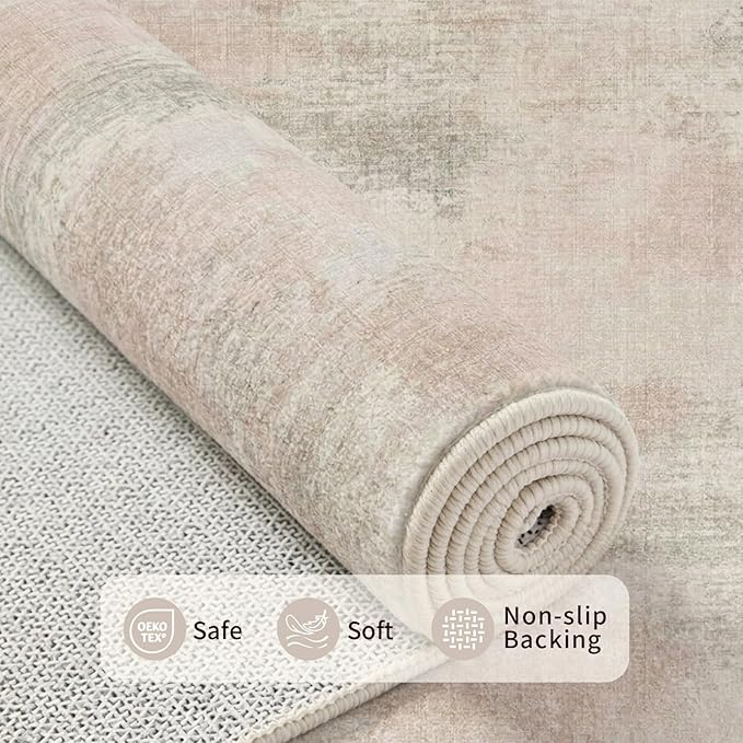 Rugxara Area Rugs 8x10,Beige Neutral Rugs for Living Room,Modern Abstract Washable Rugs for Bedroom Dining Room, Non-Slip Foldable Thin Indoor Carpet Stain Resistant(Beige Grey)