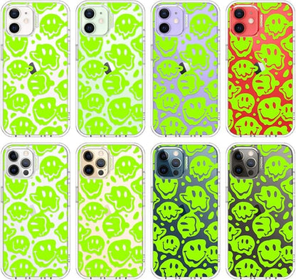 MOSNOVO Case for iPhone 12 & iPhone 12 Pro, [Buffertech 6.6ft Military-Grade Drop Protection] [Anti Peel Off Tech] Clear TPU Bumper Phone Case Cover Design - Distorted Green Smiles Face