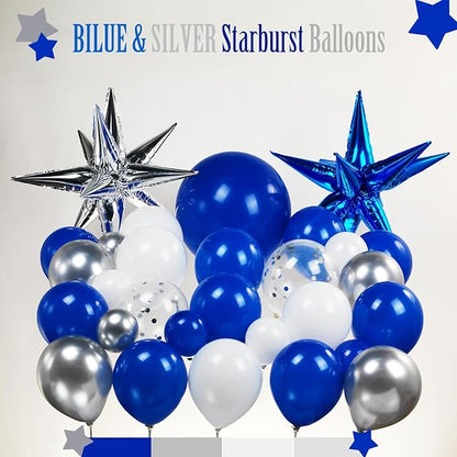 119PCS Royal Blue white Silver balloon Garland Arch Kit with star balloons for Boy Man Birthday Party 2025 graduation Decorations Prom Supplies