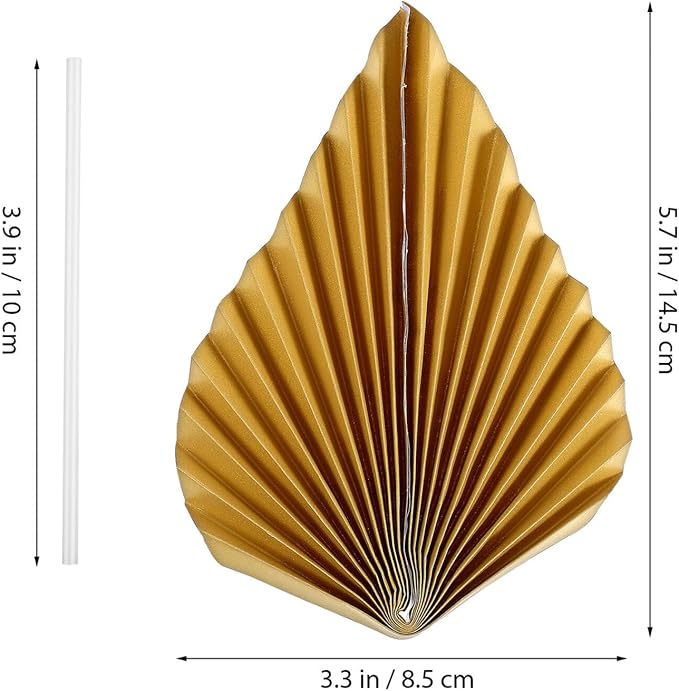 ABOOFAN Gold Folding Fan Cake Toppers 24Pcs Leaf Shaped Cupcake Inserts for Anniversary Birthday Wedding Party Decorations