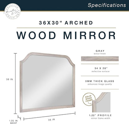 MCS Master & Co. 36x30 Mirror with Gray Woodgrain Solid Wood Frame, Arched Wall Hanging Large Mirror for Bathroom, Bedroom & Livingroom