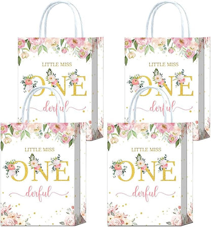 Tyndallrays 16 Pieces Miss Onederful One First Birthday Party Favors Bags,Onederful 1st Birthday Girl Gift Snacks Treat Candy Party Favors Bags with Handles for Girls 1st Birthday Party Decorations