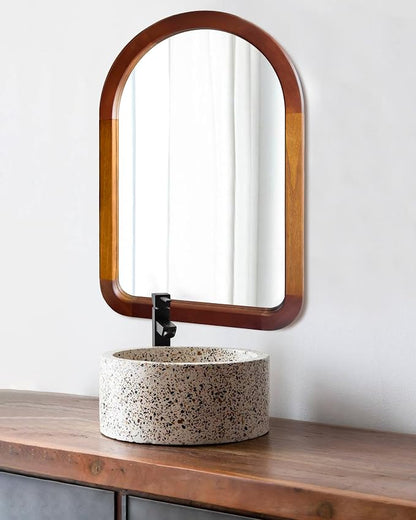 Arched Mirror 22 x 30 Inch,Brown Wood Rustic Bathroom Tempered Wall Mirror with Wood Frame,Round Corner Arch Farmhouse Wooden Vanity Mirror for Living Room,Entryway or Bedroom（Walnut Brown）