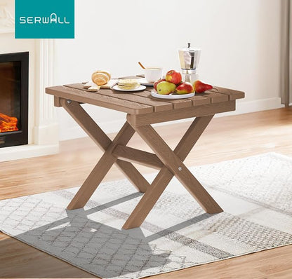 SERWALL Folding Outdoor Side Table, HDPE Adirondack End Table, No Assembly