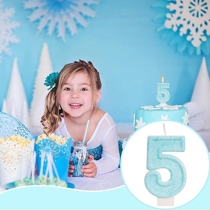 Blue Birthday Candles - Number 5 Candle for 5th Birthday Decorations Girl Boy, Sky Blue Cake Decorations Sweet Theme Party Supplies