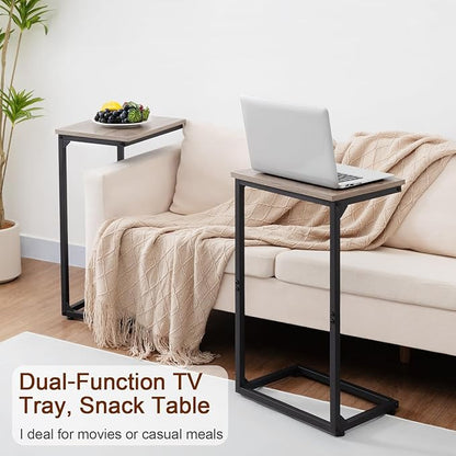 AMHANCIBLE C Shaped End Tables, Couch Side Tables that Slide Under, TV Trays for Living Room, Bedroom, Small Space, Sofa, Grey HET02BGY-1