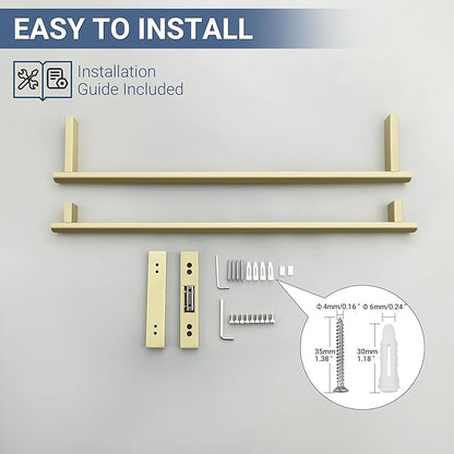 SAYAYO Double Towel Bar for Bathroom, 24 Inch Brushed Gold Bath Towel Rack Towel Holder Wall Mounted, SUS304 Stainless Steel