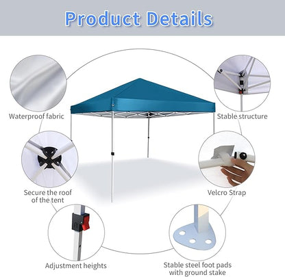 Pop Up Canopy 8X8 FT,Portable Sun Instant Shelter w/Backpack Bag,Waterproof,Adjustable Straight Leg Heights Canopies,Outdoor Tents for Parties,Camping,Commercial Event,Lake Blue
