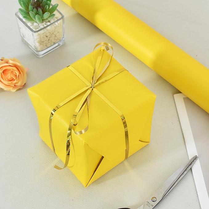 BEISHIDA Yellow Gift Wrapping Paper Solid Color Pearly-Lustre Wrapping Paper Roll Matte Gift Wrap Paper, Packing Paper for Wedding, Birthday, Graduation, Christmas Wrapping Paper(17inches X 32.8ft)