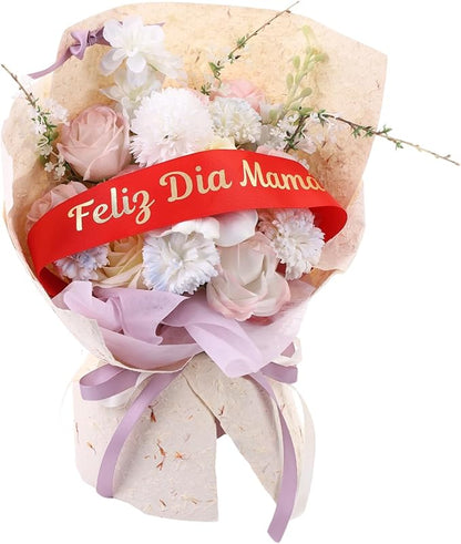 Set of 12 Bouquet Banner Grosgrain Ribbon Tie Wrap Printed Sash Florist Bulk Supply for Floral Arrangements (RED - Feliz Dia Mama)