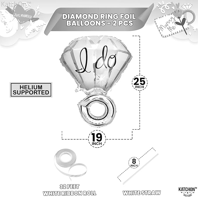 KatchOn, Silver 2-Piece Diamond Ring Balloon - 25 Inch, Engagement, Wedding, Bridal Shower & Bachelorette Decorations