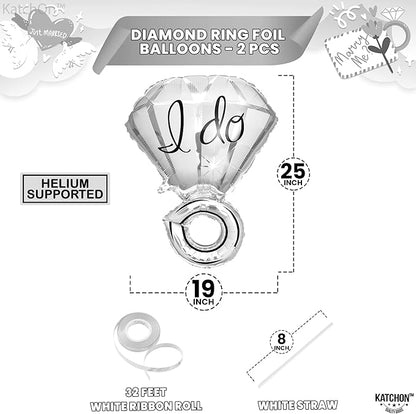 KatchOn, Silver 2-Piece Diamond Ring Balloon - 25 Inch, Engagement, Wedding, Bridal Shower & Bachelorette Decorations