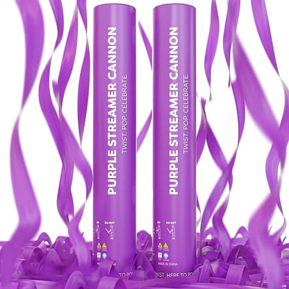 2 Pack Streamer Cannon Confetti Poppers | Biodegradable Purple Confetti | TUR Party Supplies | Launches Up to 25ft | Giant (12 in) | Party Poppers for Graduation, Birthdays, Weddings, and Celebrations