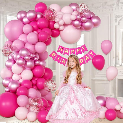 147pcs Pink Balloon Garland Arch Kit, Hot Pastel Light Metallic Pink Confetti Balloons for Wedding Bridal Baby Shower Coquette Party Decorations