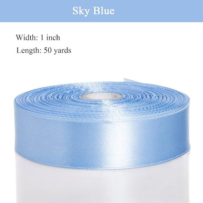 YASEO 1 Inch Sky Blue Solid Satin Ribbon, 50 Yards Craft Fabric Ribbon for Gift Wrapping Floral Bouquets Wedding Party Decoration