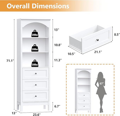 Bookshelf with Drawers, Floor Standing Display Storage Cabinet
