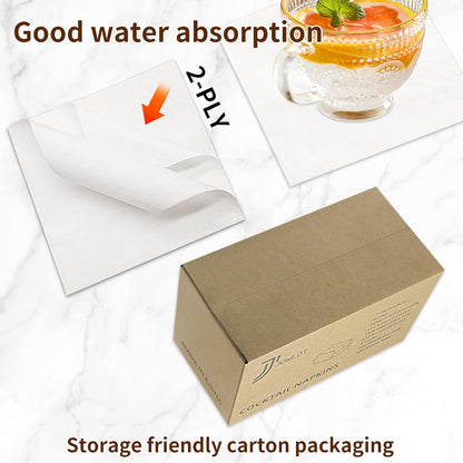 Cocktail Napkins - 400 Count 2-Ply White Napkins Disposable, 4.5 x 4.5 Inch Folded Paper Napkins Bulk Beverage Napkins for Dinner Wedding Bar Party and Everyday Use