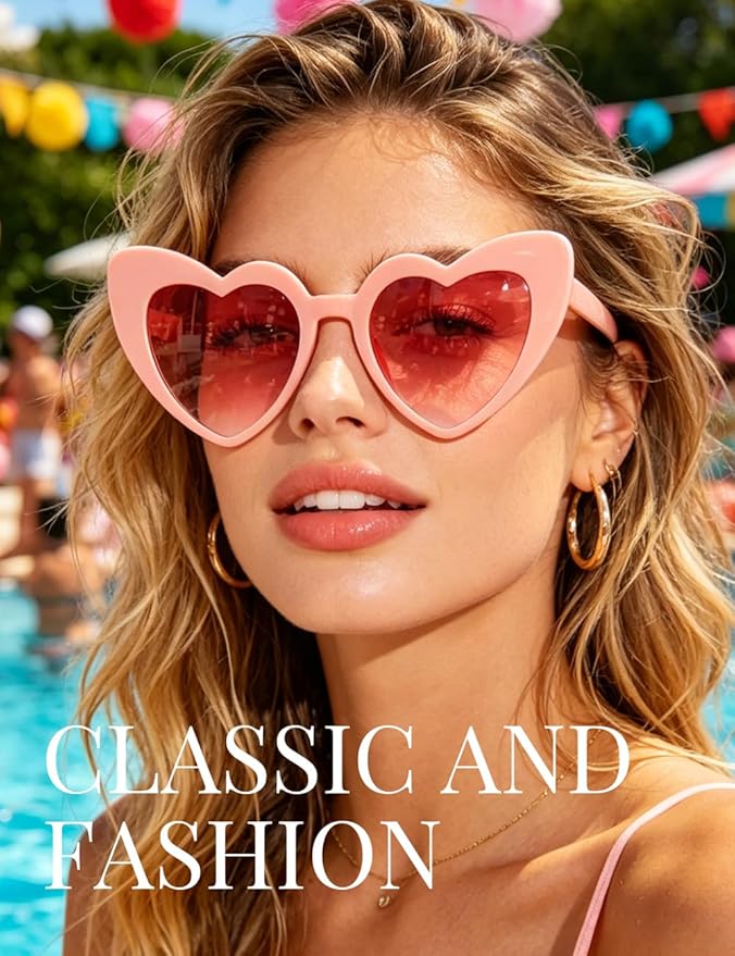 8 Pack Heart Sunglasses Vintage Cat Eye Heart Glasses Retro Bachelorette Bride Sunglasses Bulk for Women