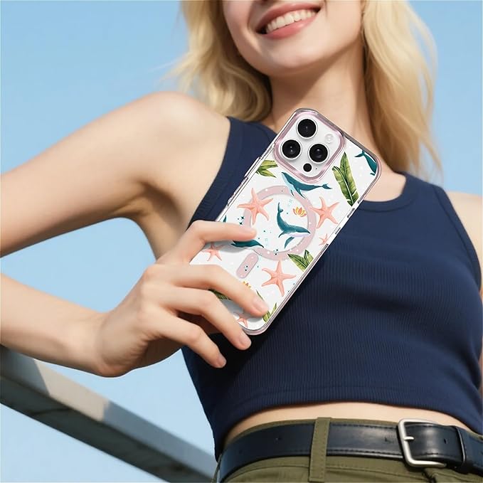 Case for iPhone 16 Pro Max,[Compatible with MagSafe],Sealife Whale Ocean Wildlife Clear Phone Case Design，for Women Girls Magnetic Clear Cover - Slim, Sleek, & Shockproof Protection