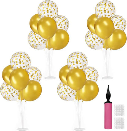 Voircoloria 4 Sets Balloon Stand Kit, Balloon Sticks Holder Table Centerpiece with Gold Balloons for Christmas Graduation Birthday Wedding New Year 2026 Party Decorations(Gold)