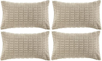 Fancy Homi 4 Packs Decorative Throw Pillow Covers for Living Room Couch Bed, Modern Farmhouse Boho Home Décor Accent Cushion Case, 24" x 12", Taupe