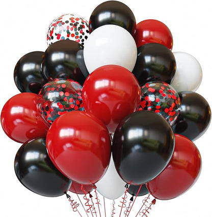 Red and Black Balloons, 50pcs 12 inch Black Red White Balloons for Birthday, Wedding, Baby Shower, Casino Party, Race Car Party Decorations