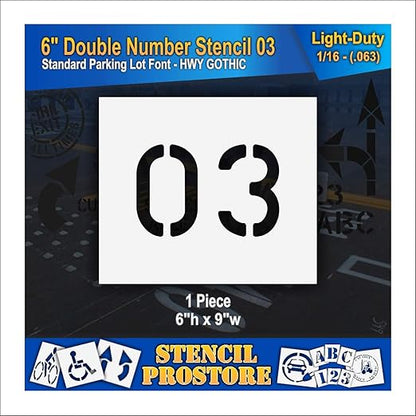 Pavement, Curb, and WheelStop Stencils - 6 inch Double Number Stencil - (03) - 6" x 9" x 1/16" (63 mil) - Light-Duty