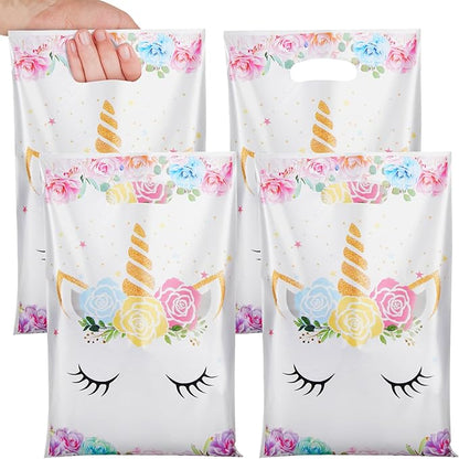 PintreeLand 30PCS Unicorn Party Favor Bags, Plastic Small Goodie Gift Candy Bags with Handle for Birthday Pink Theme Party