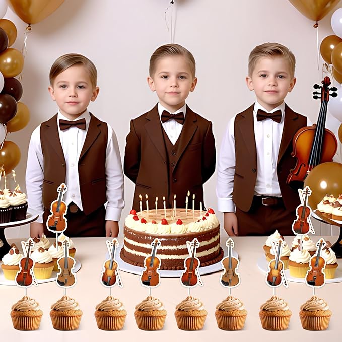 Violin Themed Party Decorations - 36pcs Violin Cupcake Toppers, Double-Sided Printed Violin Cake Decorations for Musical Instrument Themed Birthday Baby Shower Wedding Party Supplies