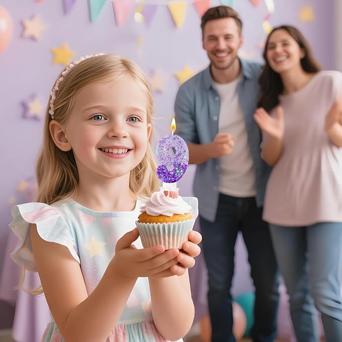 Purple Sequin Birthday Candles, Cake Number Candles, Girls 0th Birthday Decorations, Suitable for Birthday Parties, Anniversary Party Decorations(9)