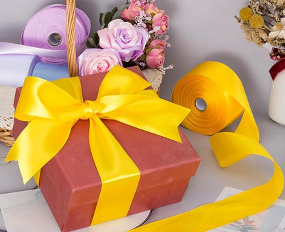 YASEO 2 Inch Yellow Solid Satin Ribbon, 50 Yards Craft Fabric Ribbon for Gift Wrapping Floral Bouquets Wedding Party Decoration
