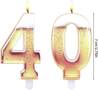 40th Birthday Cake Candles, Beer Themed Cake Numbers Decorations Funny Party Topper Supplies for Men Beer Lover Birthday Celebration Gifts (40)