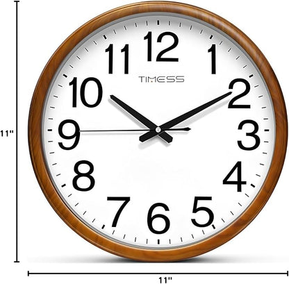 TIMESS Wall Clock, Classic Wood Style Finish, 11 Inch Non-Ticking Silent Battery Operated Analog Clock, Ideal Retro Decor for Home, Bedroom, Living Room, Kitchen, Bathroom, Office(Wood Yellow)
