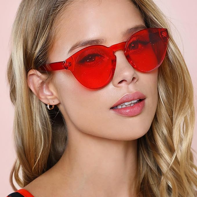 SUNOVELTIES 18/40 Pack Round Shaped Rimless Sunglasses Transparent Candy Color Party Glasses Colored Eyewear for Women