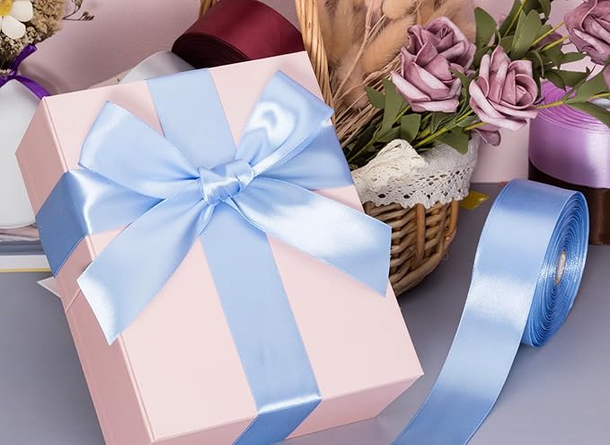 YASEO 1 1/2 Inch Sky Blue Solid Satin Ribbon, 50 Yards Craft Fabric Ribbon for Gift Wrapping Floral Bouquets Wedding Party Decoration