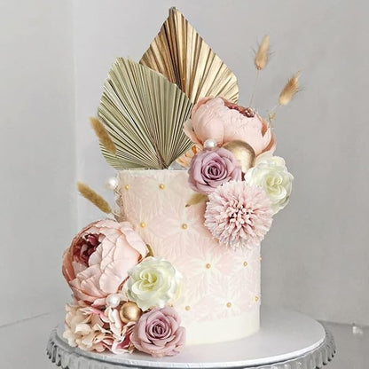 32 PCS Boho Cake Topper Flower Palm Leaves Cake Decorations for Bohemian Wedding Baby Shower Birthday Party Supplies (Boho)