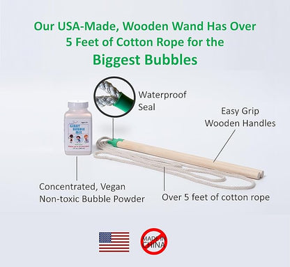 | Made in USA | Includes Two Wooden Wands, a Tips/Tricks Booklet, and 1 Large Bottle of Bubble Mix - Makes Gallons of Big Bubble Solution for Parties and Fun (Party: 2 Wands and Large Mix)